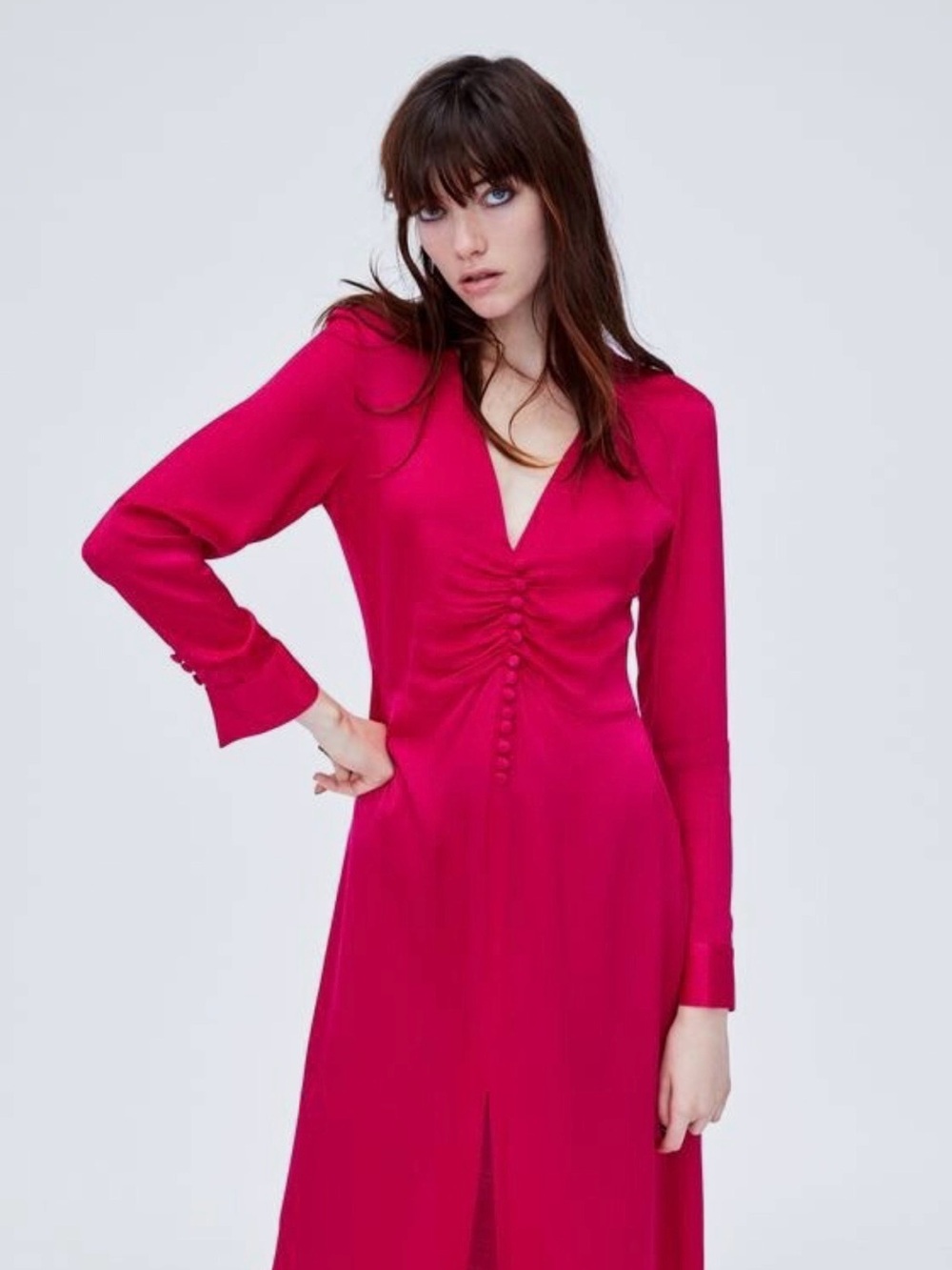 Zara Fuchsia Pink Maxi Dress with Button Front